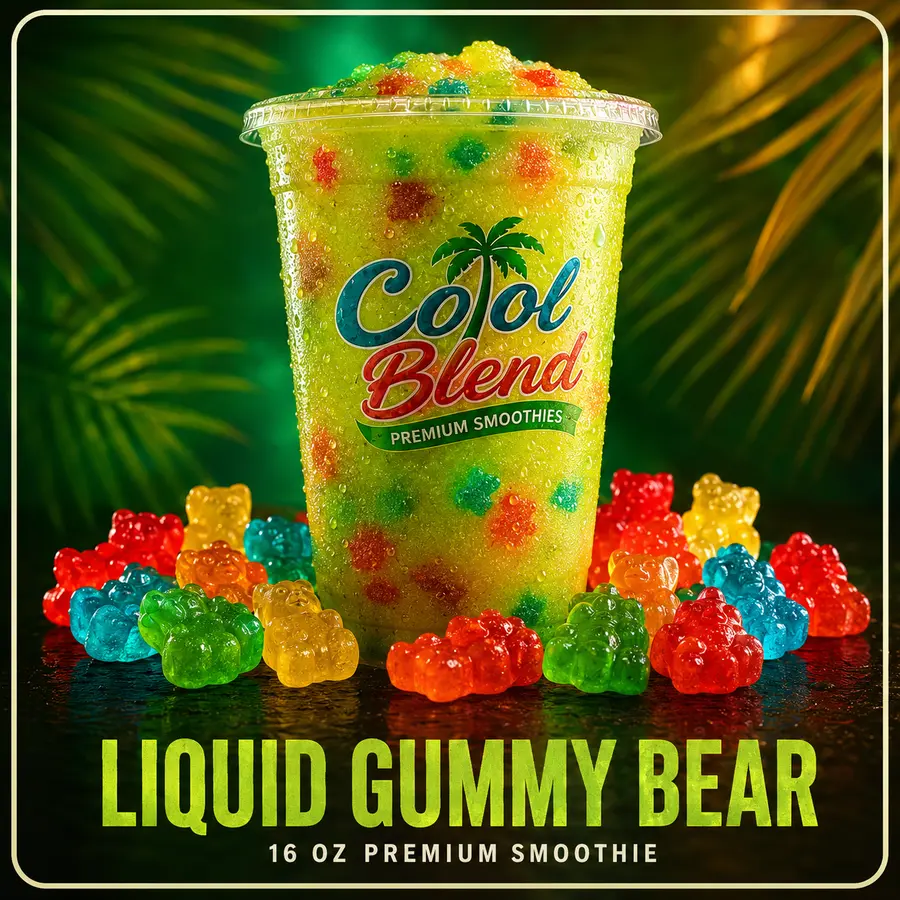 Liquid Gummy Bear green smoothie with colorful gummy bears